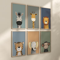 Safari Nursery Wall Art Set of 6, Jungle Animal prints