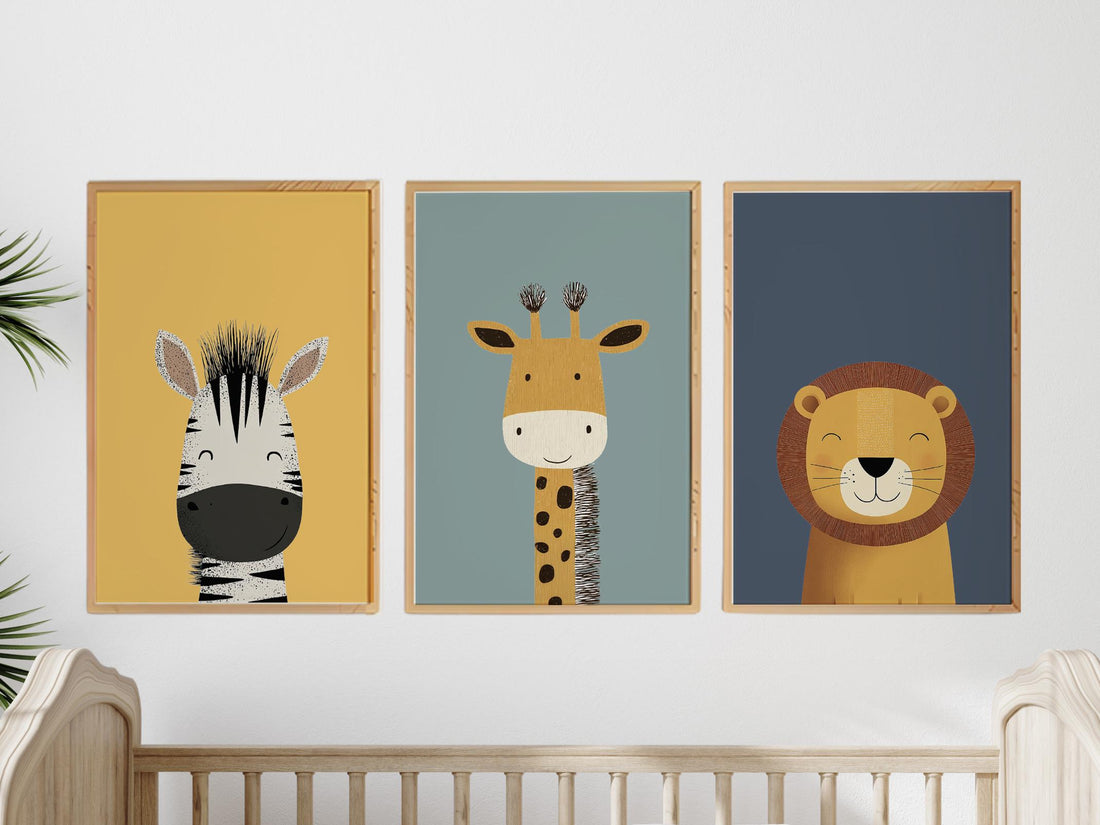 Safari Animal Nursery Prints: Boho Jungle Art, Set of 3