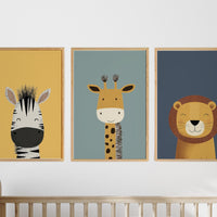 Safari Animal Nursery Prints: Boho Jungle Art, Set of 3