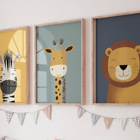Safari Animal Nursery Prints: Boho Jungle Art, Set of 3