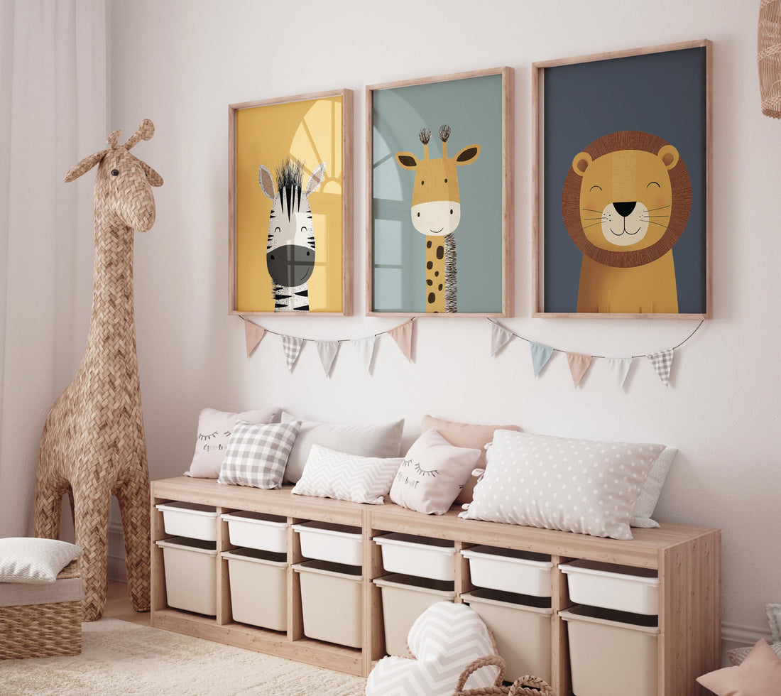 Safari Animal Nursery Prints: Boho Jungle Art, Set of 3