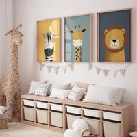 Safari Animal Nursery Prints: Boho Jungle Art, Set of 3