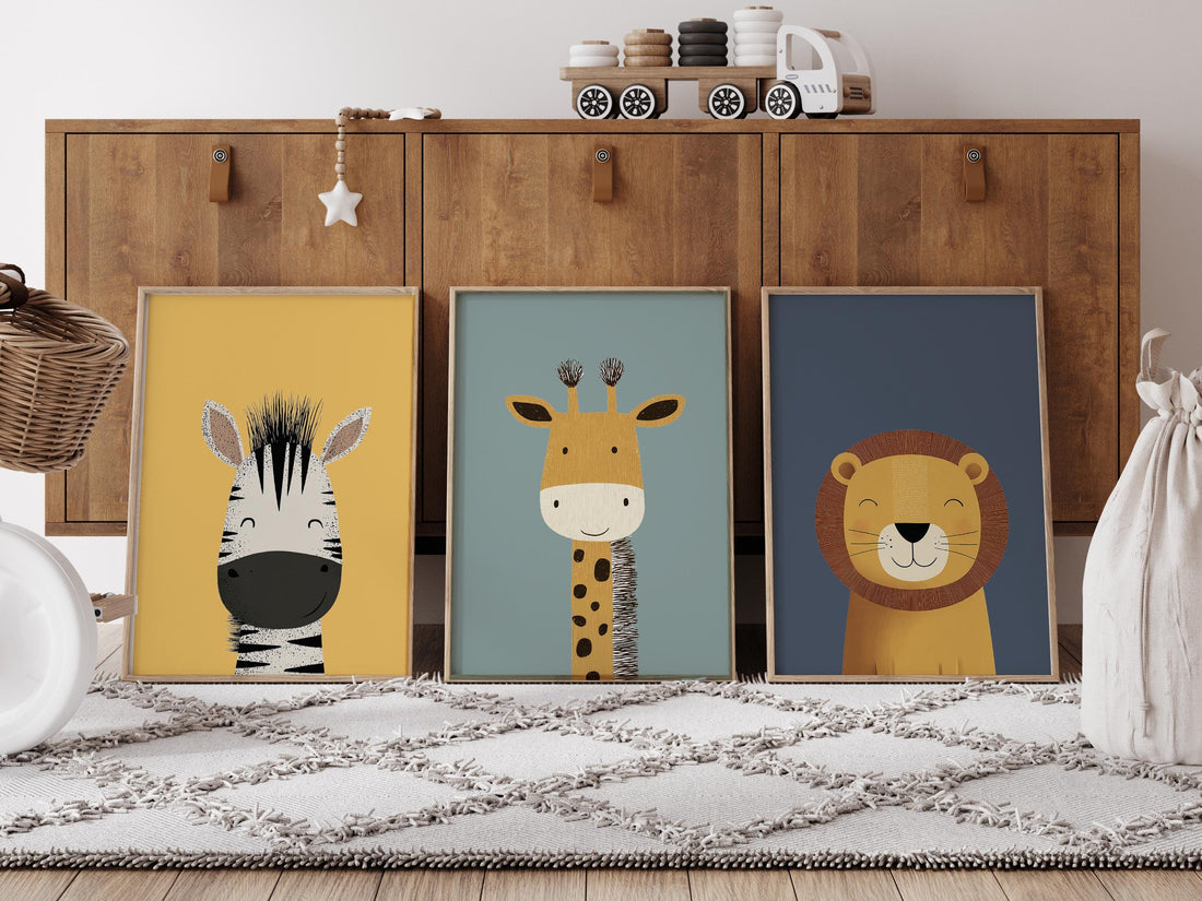 Safari Animal Nursery Prints: Boho Jungle Art, Set of 3