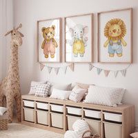 Safari Nursery Wall Art Set of 3, Bear Elephant Lion Prints