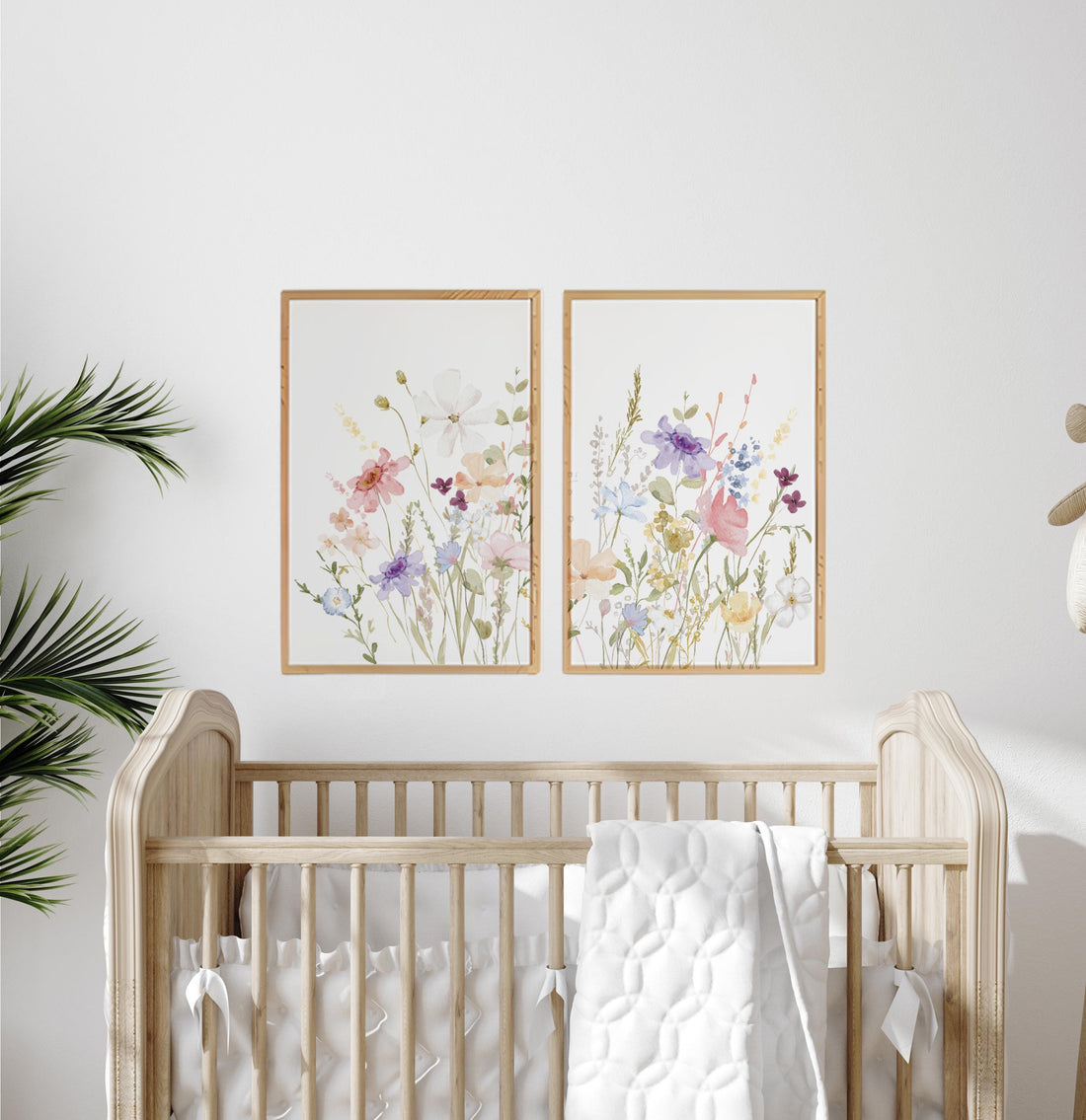Wildflower Wall Art Set of 2, Pastel Floral Nursery Prints