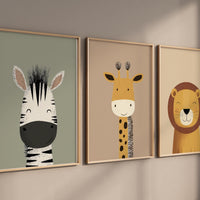 Safari Animal Nursery Prints, Boho Jungle Art, Set of 3