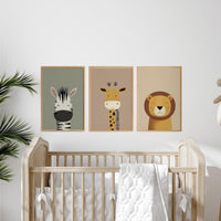 Safari Animal Nursery Prints, Boho Jungle Art, Set of 3