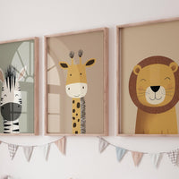 Safari Animal Nursery Prints, Boho Jungle Art, Set of 3