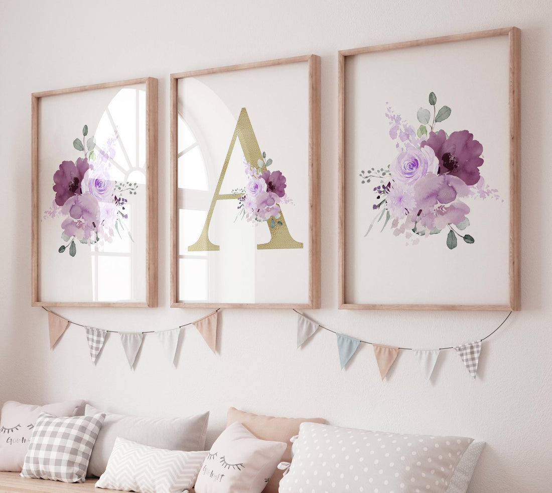 Floral Nursery Decor Girl: Purple Lavender Flower Prints