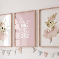 Ballerina Bunny Nursery Wall Art Set of 3, Dream Big Little One Print