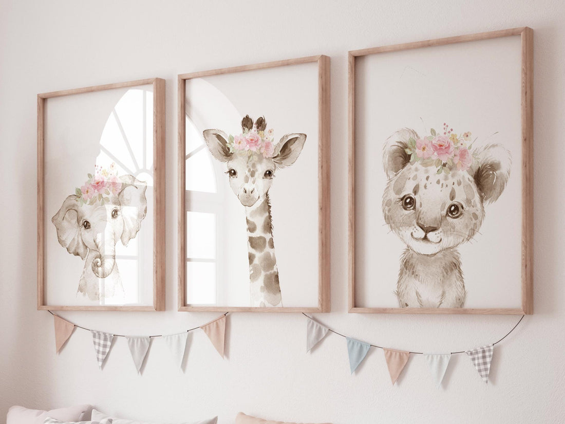 Pink Floral Safari Animal Prints: Girl Nursery Decor