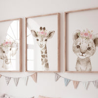 Pink Floral Safari Animal Prints: Girl Nursery Decor