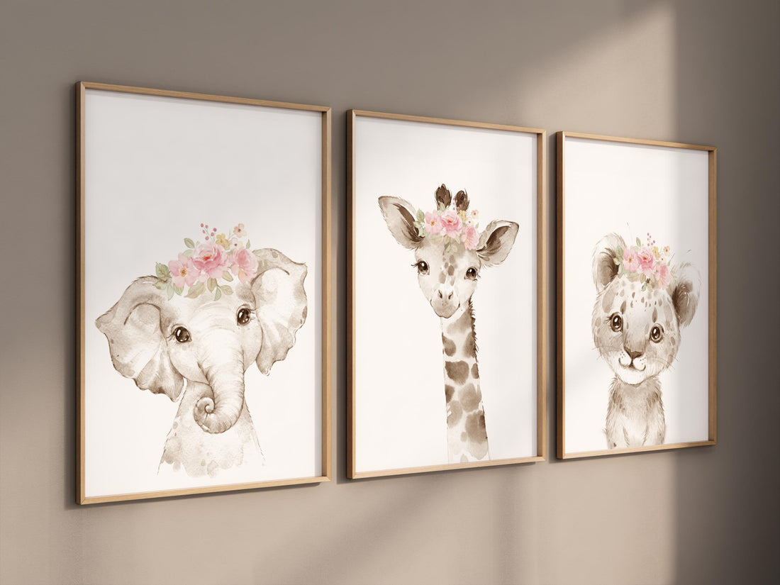 Pink Floral Safari Animal Prints: Girl Nursery Decor