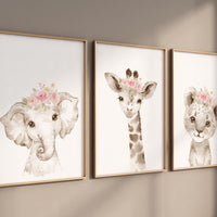 Pink Floral Safari Animal Prints: Girl Nursery Decor