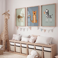Safari Animal Nursery Prints: Boho Jungle Art, Set of 3
