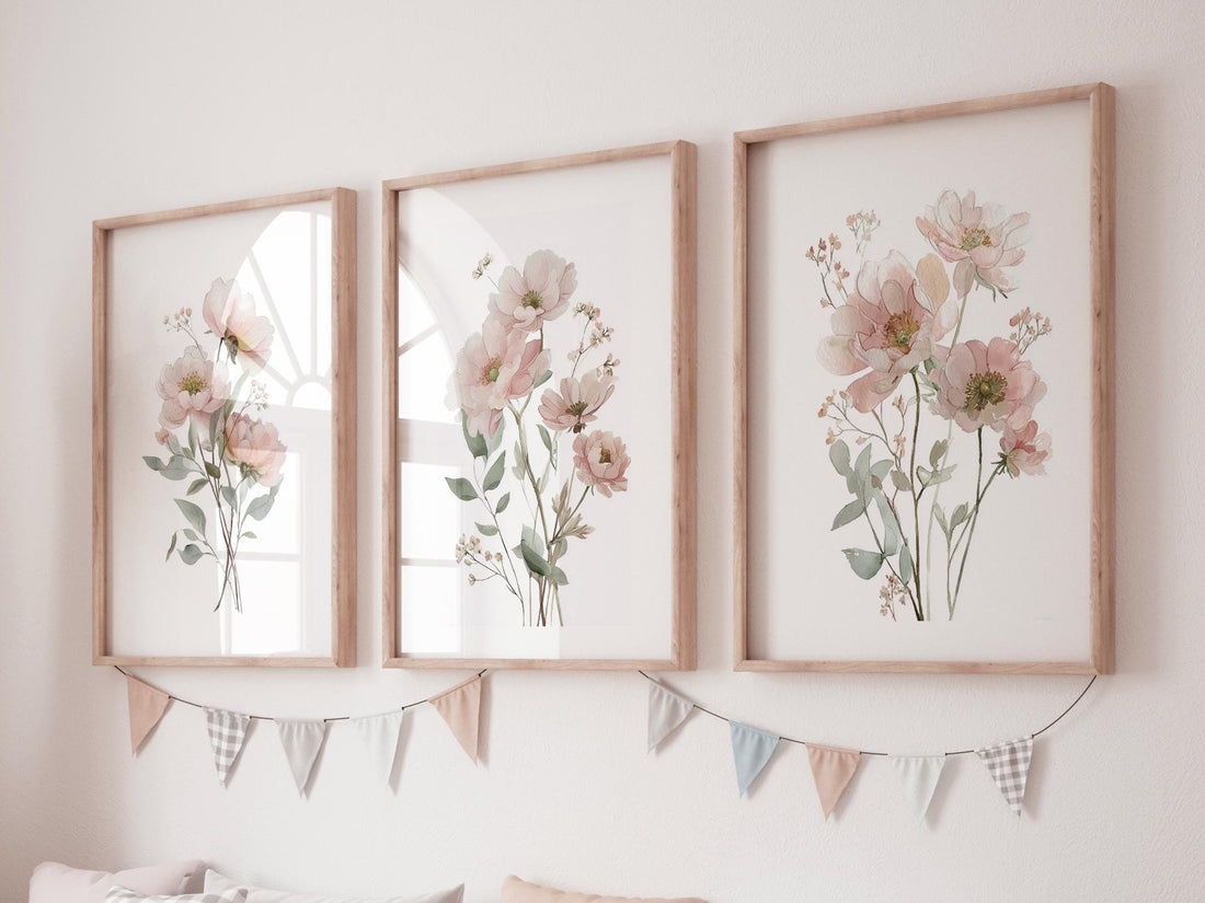 Boho Wildflower Nursery Print: Blush Pink Floral Art