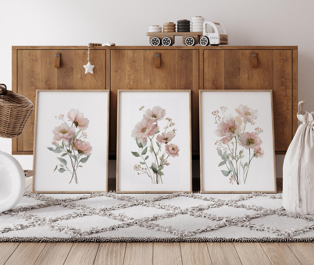 Boho Wildflower Nursery Print: Blush Pink Floral Art