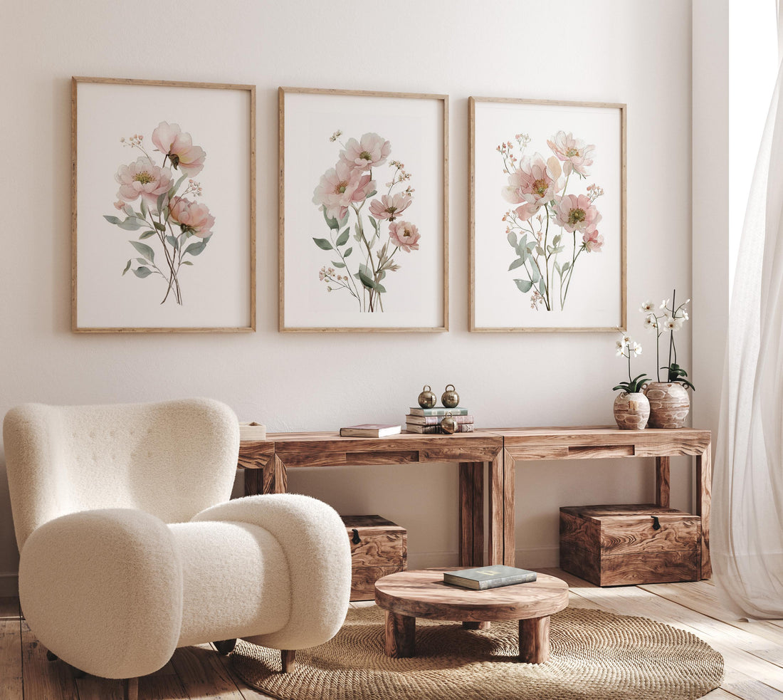Boho Wildflower Nursery Print: Blush Pink Floral Art