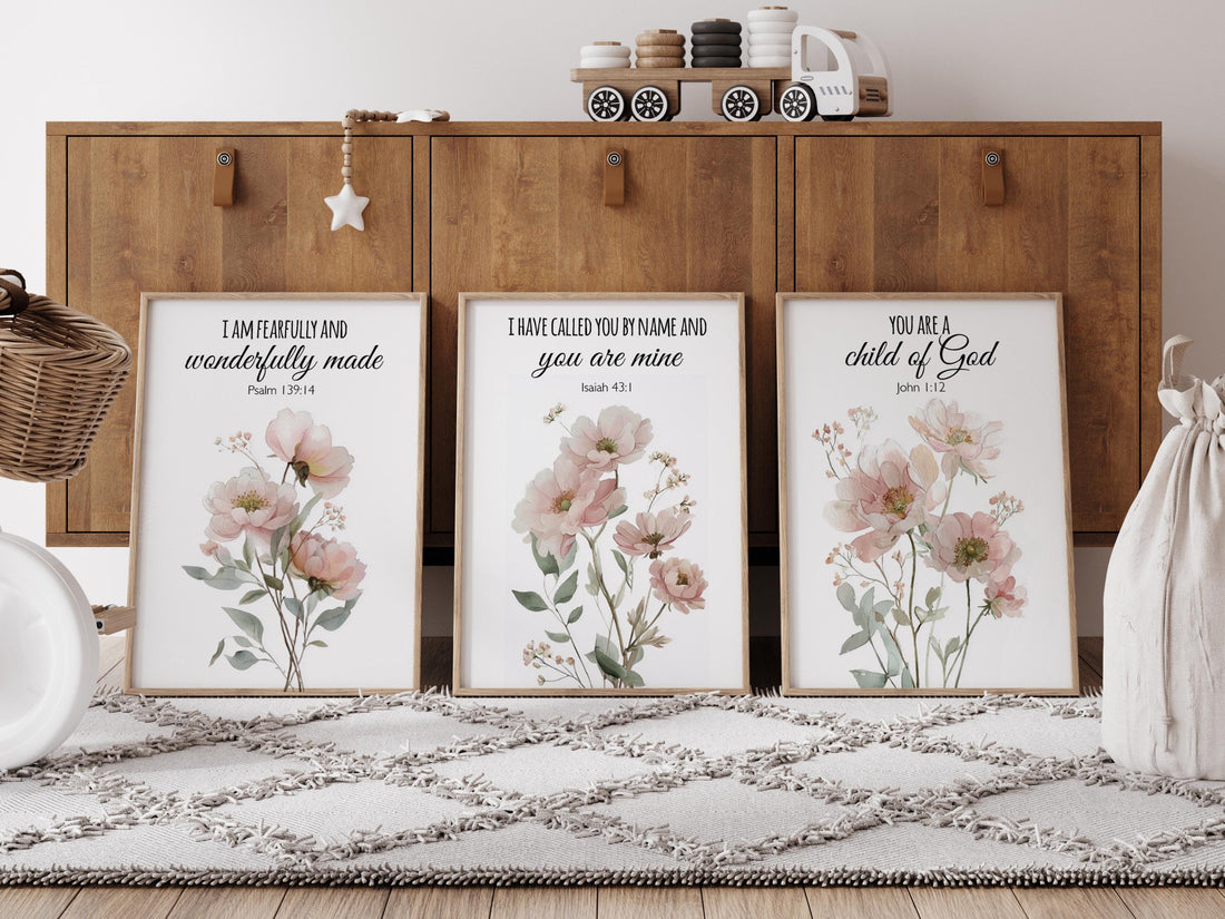 Wildflower Nursery Print: Boho Floral Decor, Bible Verse Art