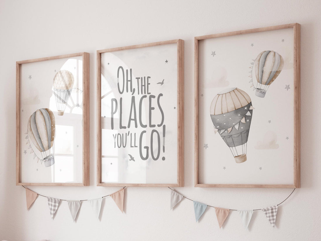 Hot Air Balloon Nursery Wall Art Set of 3, Oh The Places You&