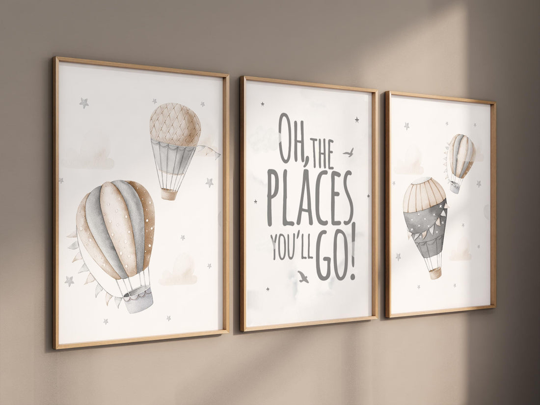 Hot Air Balloon Nursery Wall Art Set of 3, Oh The Places You&