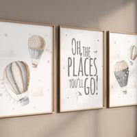 Hot Air Balloon Nursery Wall Art Set of 3, Oh The Places You'll Go
