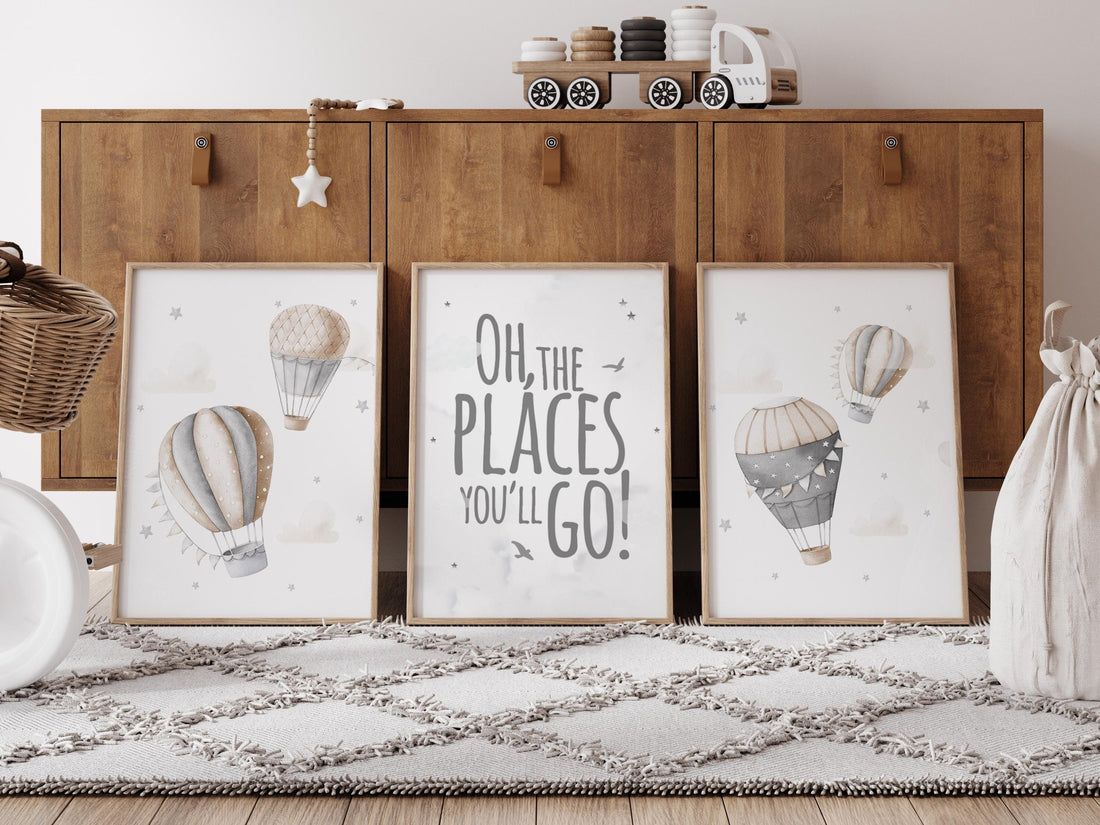 Hot Air Balloon Nursery Wall Art Set of 3, Oh The Places You&