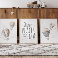 Hot Air Balloon Nursery Wall Art Set of 3, Oh The Places You'll Go