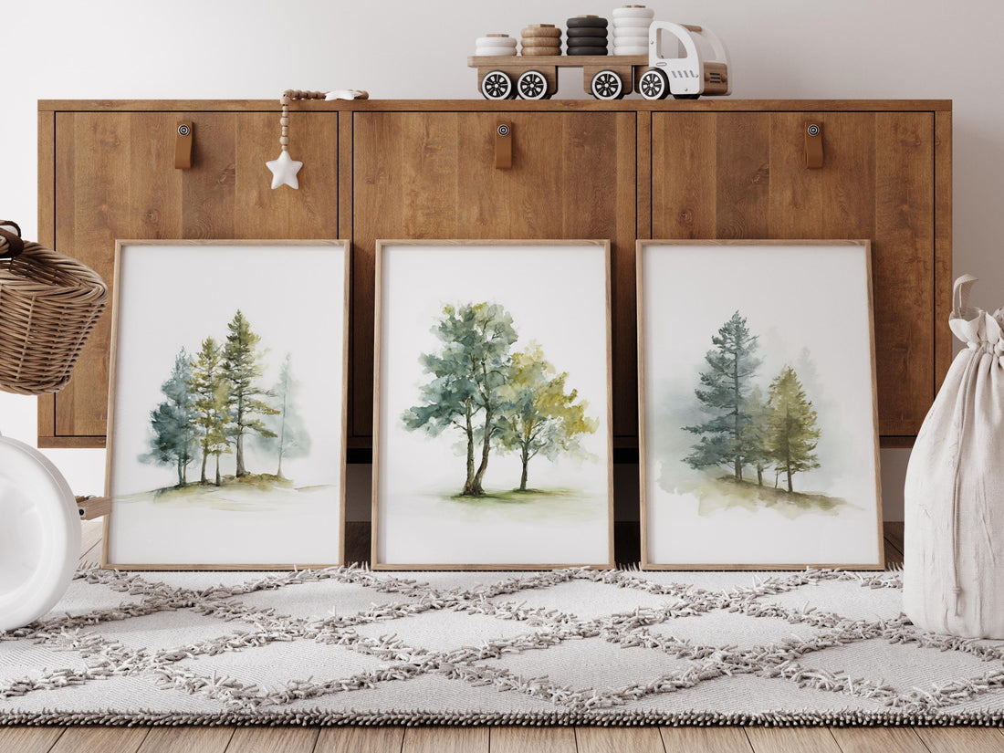 Mountain Nursery Print: Sage Green Forest, Adventure Theme