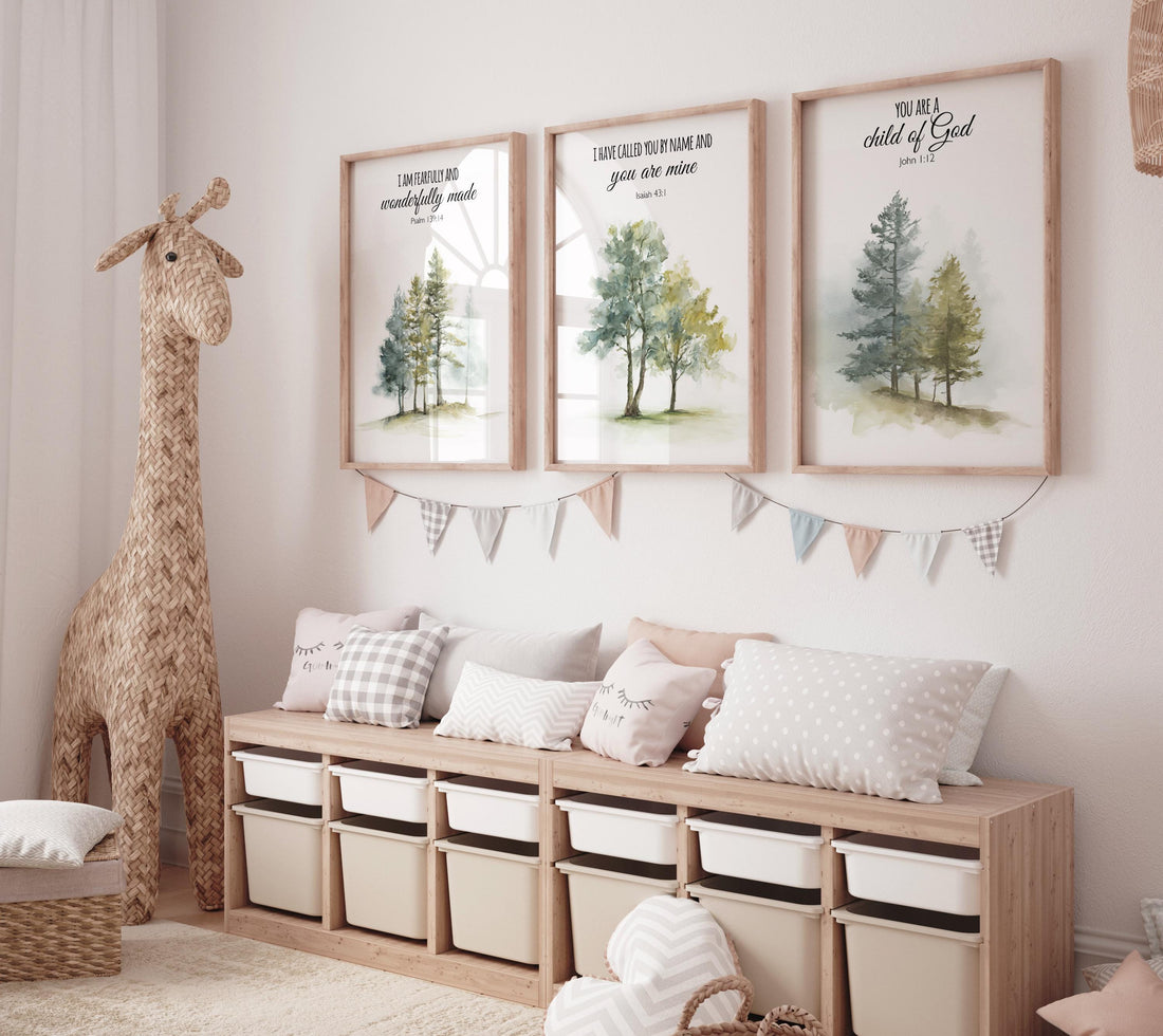 Mountain Nursery Art Print: Forest wall art, Bible Verse Decor