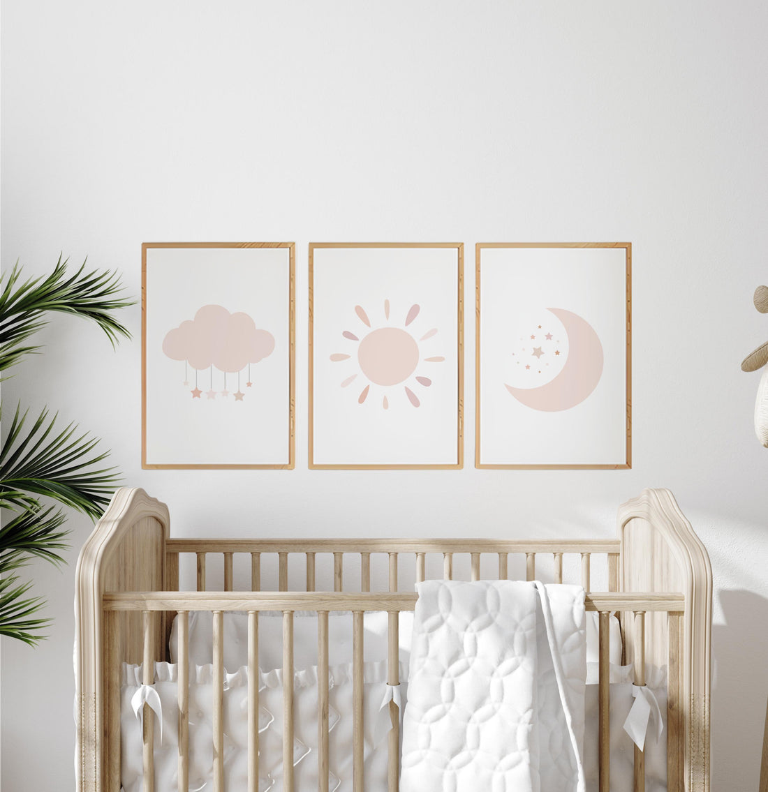 Blush Pink Nursery Prints: Rainbow, Moon, Star Wall Art