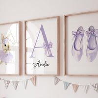 Personalized Purple Nursery Wall Art Set of 3, Ballerina Bunny Print