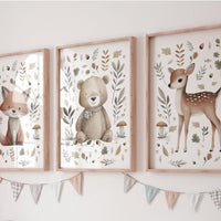 Whimsical nursery prints, Woodland Nursery Wall Art Set of 3, Forest Theme Decor