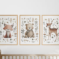 Whimsical nursery prints, Woodland Nursery Wall Art Set of 3, Forest Theme Decor