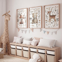 Whimsical nursery prints, Woodland Nursery Wall Art Set of 3, Forest Theme Decor