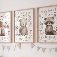 Whimsical nursery prints, Woodland Nursery Wall Art Set of 3