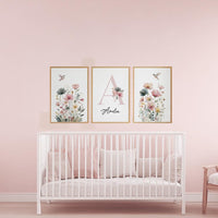 Personalized Hummingbird Nursery Print: Watercolor Floral Name Art