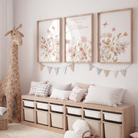 Wildflower Wall Art Set: Blush Floral Nursery Decor Prints
