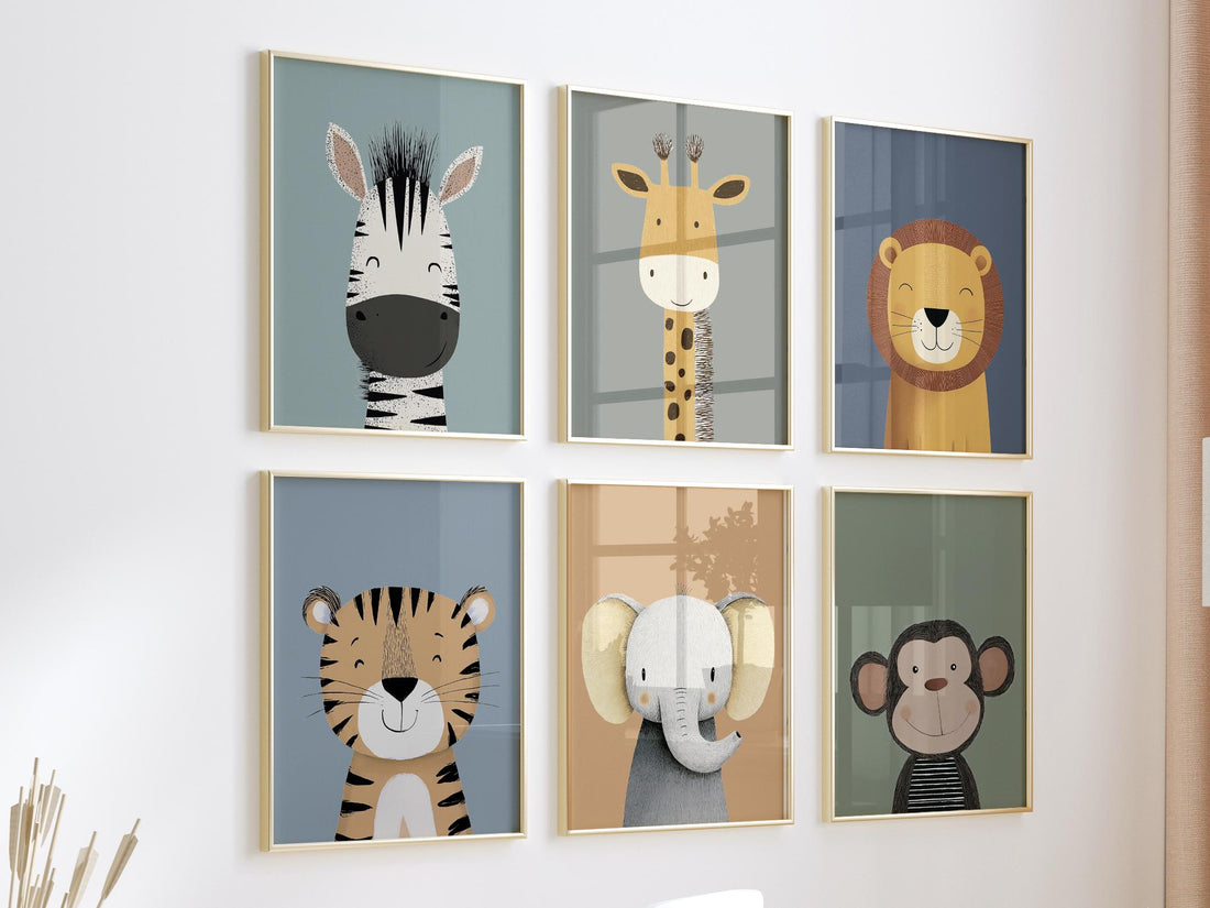 Safari Nursery Wall Art Set of 6, Jungle Animal prints