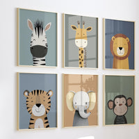 Safari Nursery Wall Art Set of 6, Jungle Animal prints