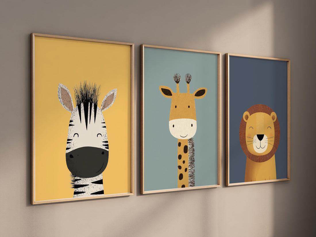 Safari Animal Nursery Prints: Boho Jungle Art, Set of 3