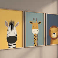 Safari Animal Nursery Prints: Boho Jungle Art, Set of 3