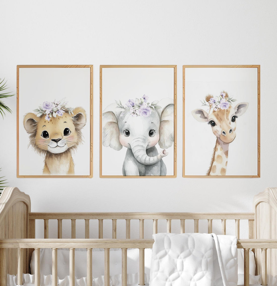 Floral Safari Animal Prints: Purple Nursery Wall Art