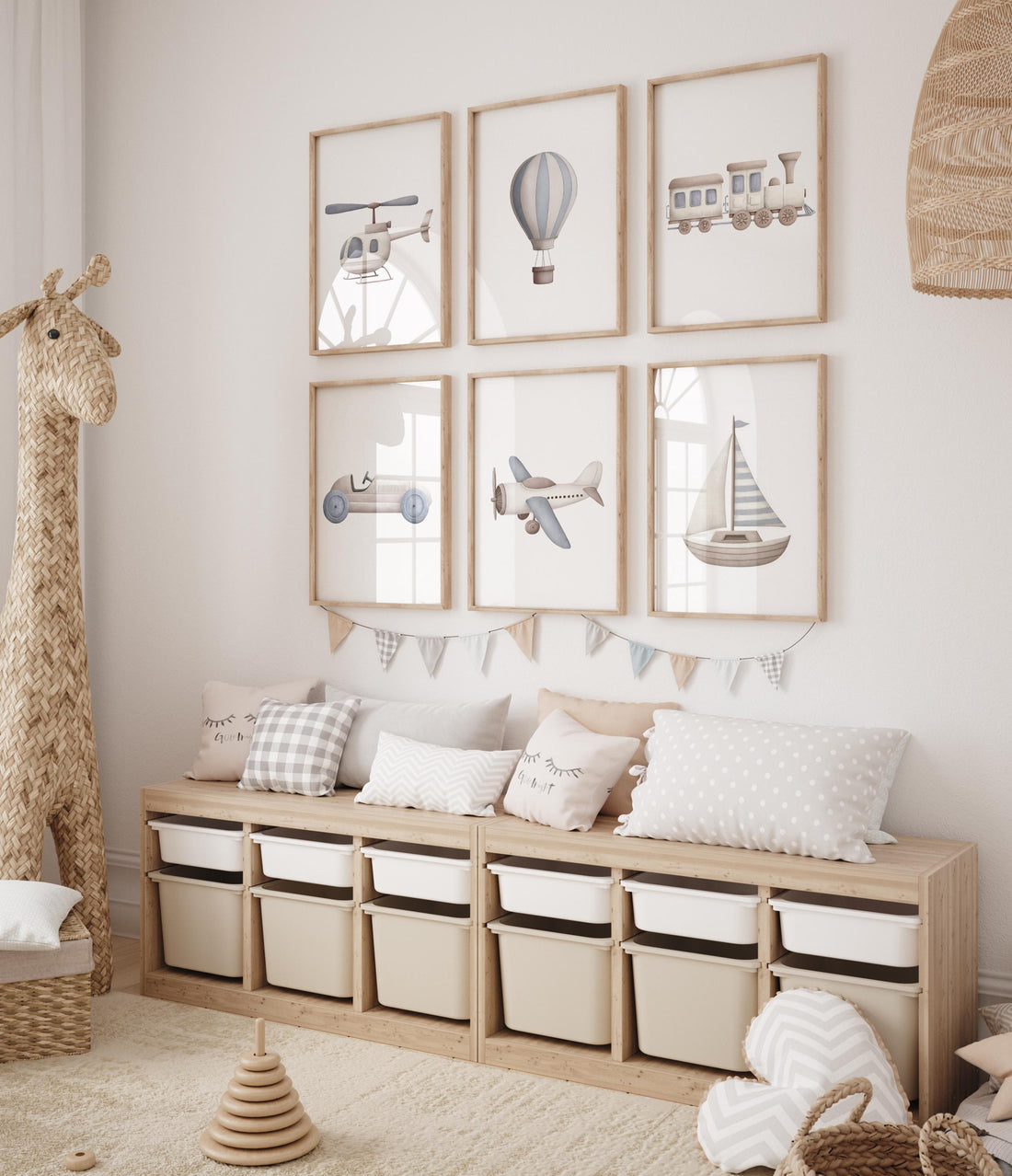 Vehicle Art Prints Set of 6, Transportation Nursery Wall Art