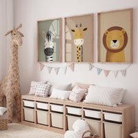 Safari Animal Nursery Prints, Boho Jungle Art, Set of 3