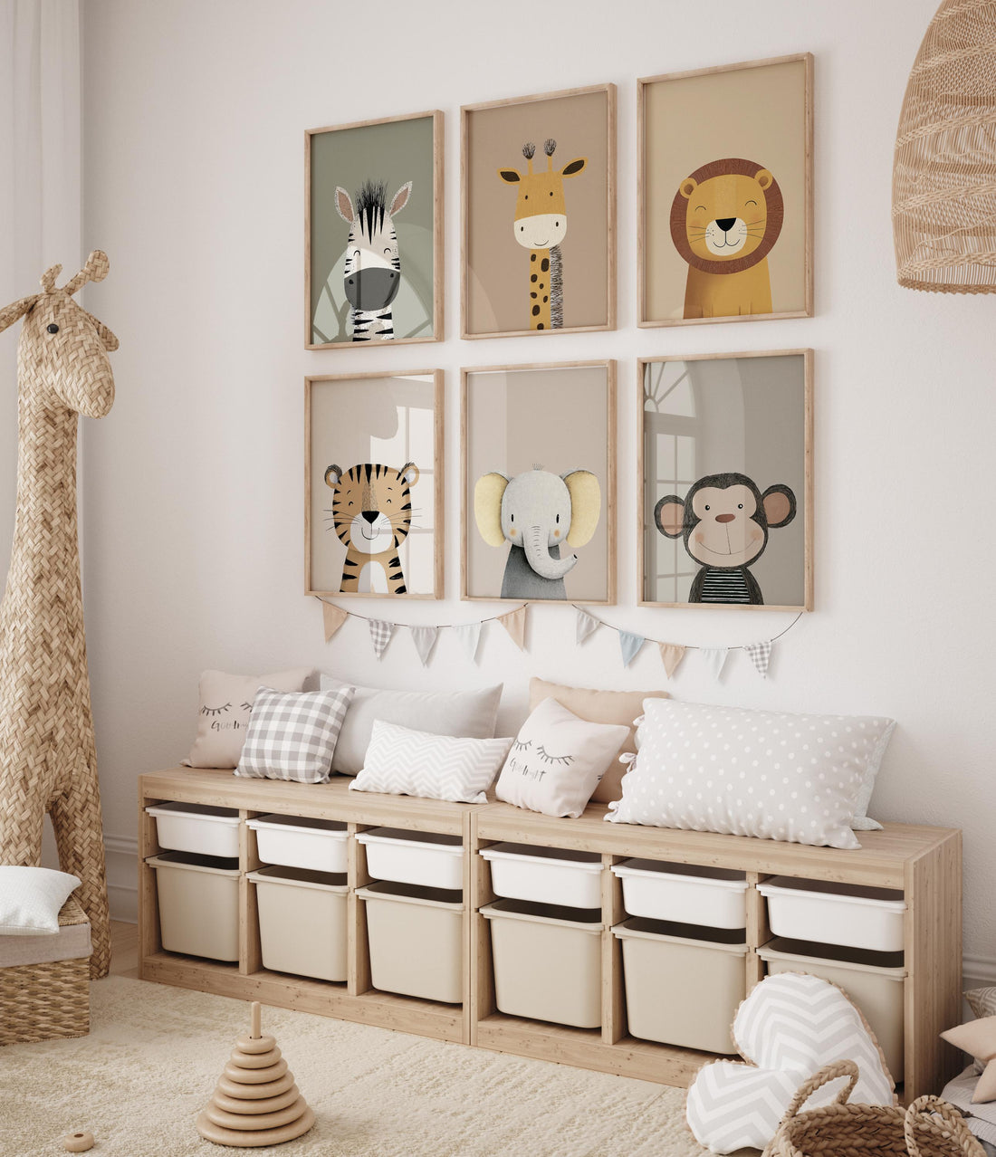 Animal Art Prints Set of 6, Neutral Nursery Wall Art