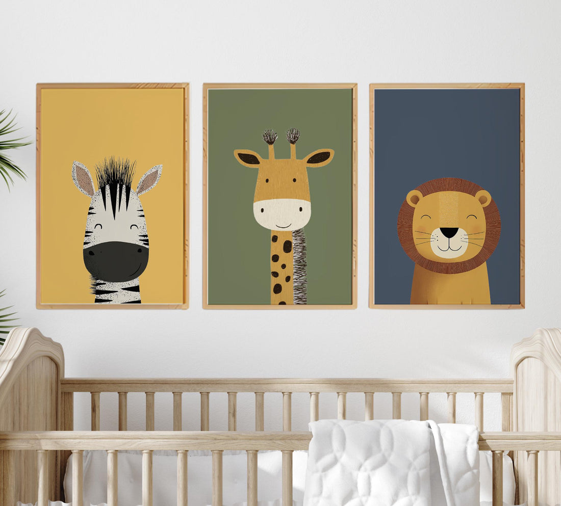 Safari Animal Nursery Prints: Boho Jungle Art, Set of 3