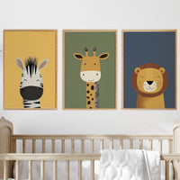 Safari Animal Nursery Prints: Boho Jungle Art, Set of 3