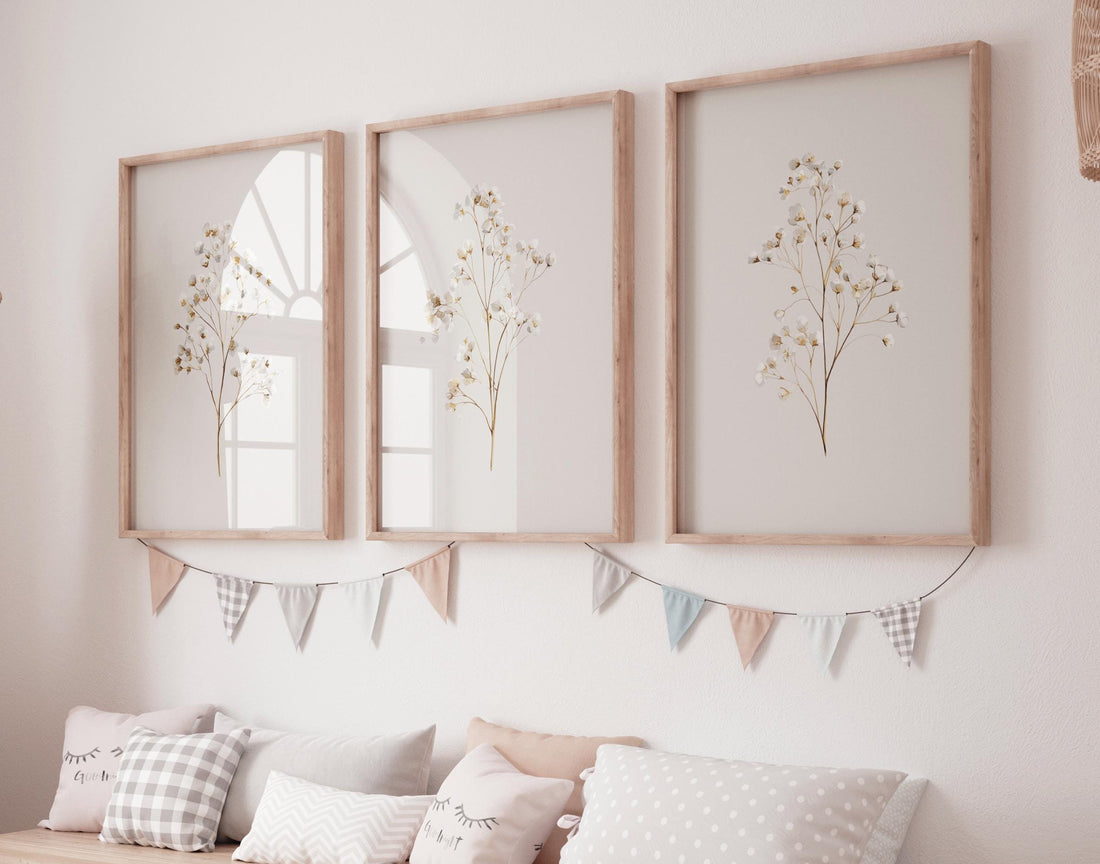Beige Botanical Line Art Print Set: Minimalist Floral Wall Decor