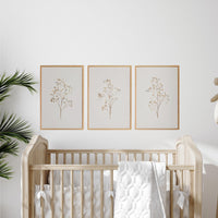 Beige Botanical Line Art Print Set: Minimalist Floral Wall Decor